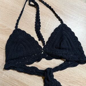 Black Handmaid Crochet Halter Top